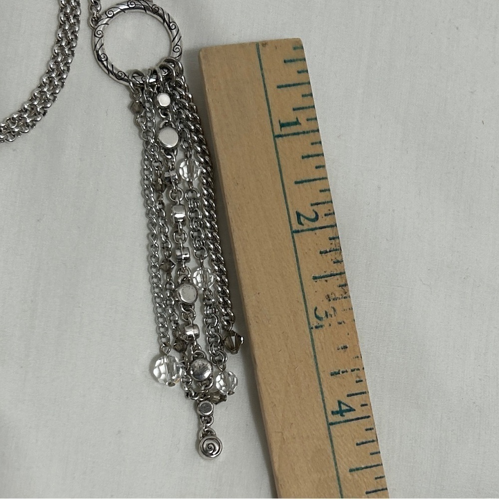 Brighton Infinity Tassel Necklace Silver Plated Clear Crystals 18” Retired - Picture 14 of 14